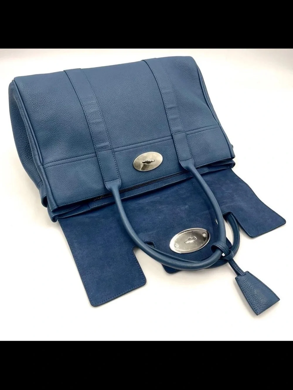 Mulberry Blue Leather Satchel with Turn-Lock Closure